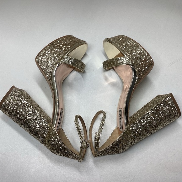 Badgley Mischka Party Platform Block Heel in Gold Silver Glitter - Picture 8 of 16